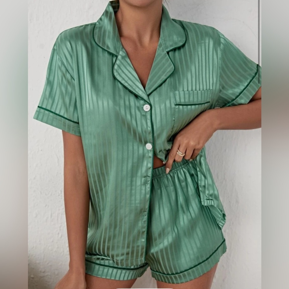 SHEIN Green Striped Pajama Set